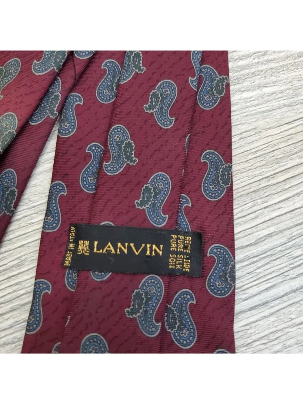 Lanvin maroon and blue paisley silk tie, made in Italy